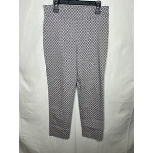 Counterparts Women Grey Trellis Print Pull On Ankle Pants Size 14 Stretch Slim